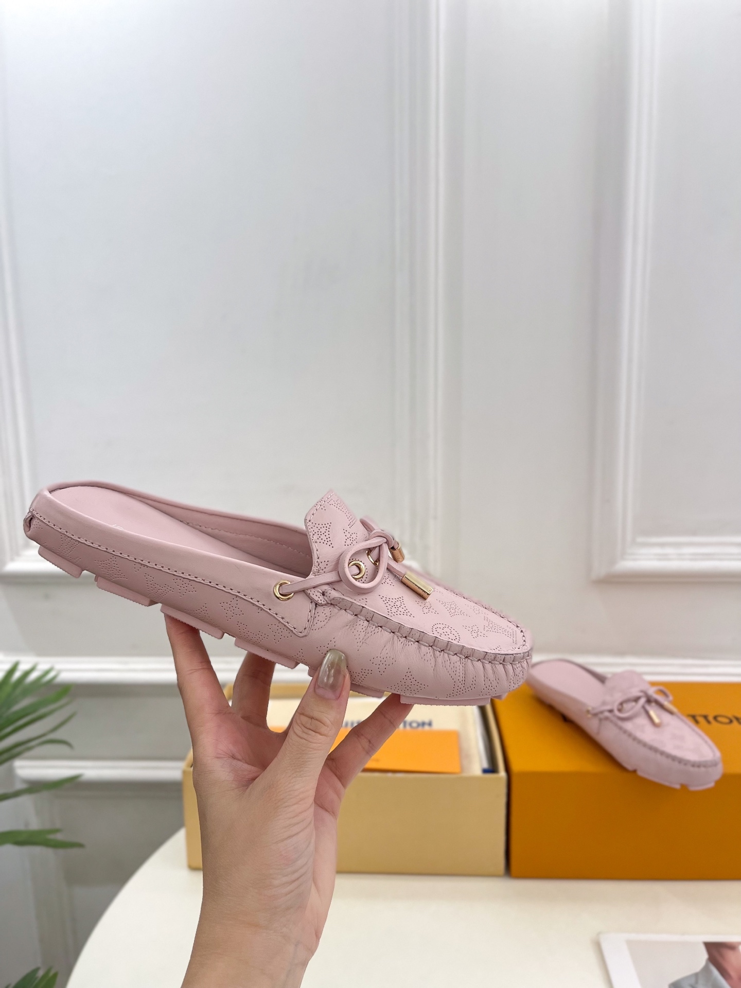 L Style Classic versatile bowknot loafers, half slippers