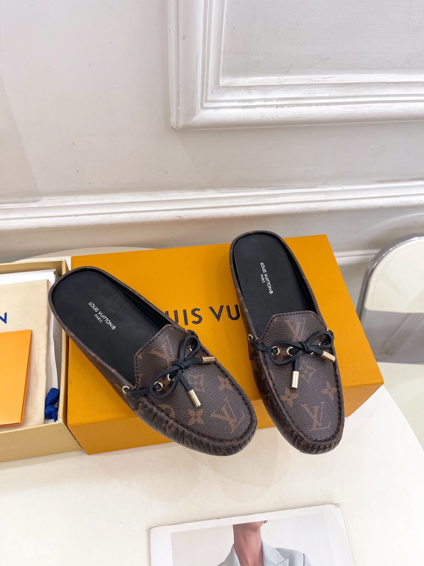 L Style Classic versatile bowknot loafers, half slippers