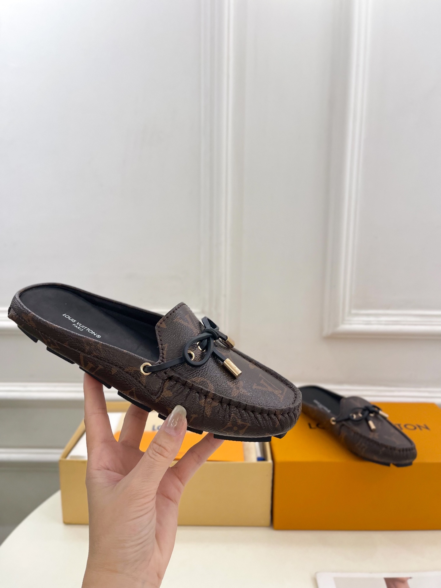 L Style Classic versatile bowknot loafers, half slippers