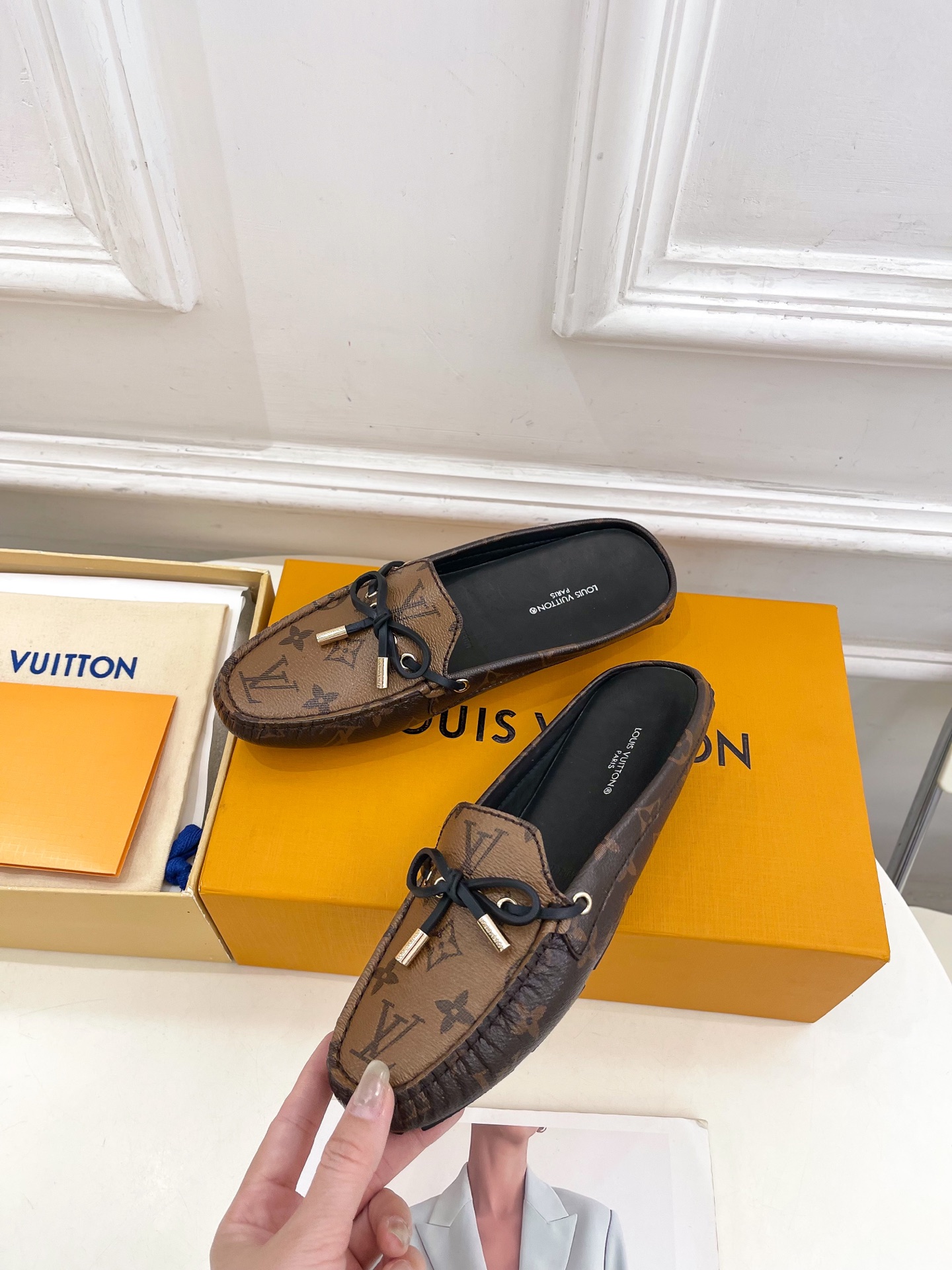 L Style Classic versatile bowknot loafers, half slippers