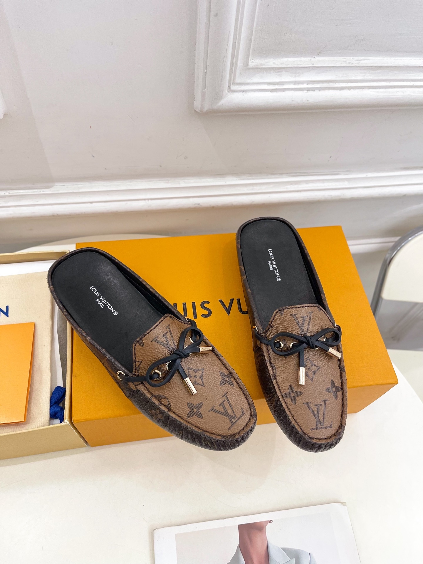 L Style Classic versatile bowknot loafers, half slippers