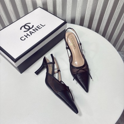 C Style bow mesh pointed high heel sandals