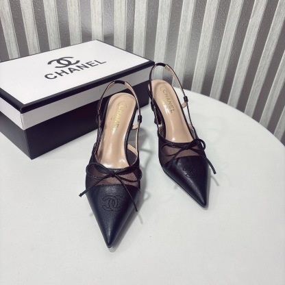 C Style bow mesh pointed high heel sandals