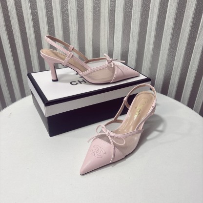 C Style bow mesh pointed high heel sandals