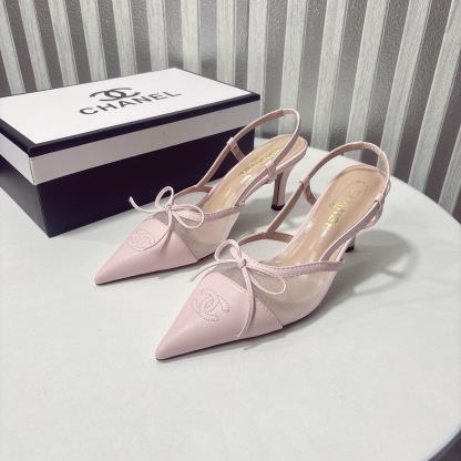 C Style bow mesh pointed high heel sandals