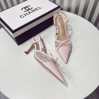C Style bow mesh pointed high heel sandals