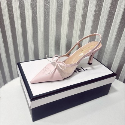 C Style bow mesh pointed high heel sandals