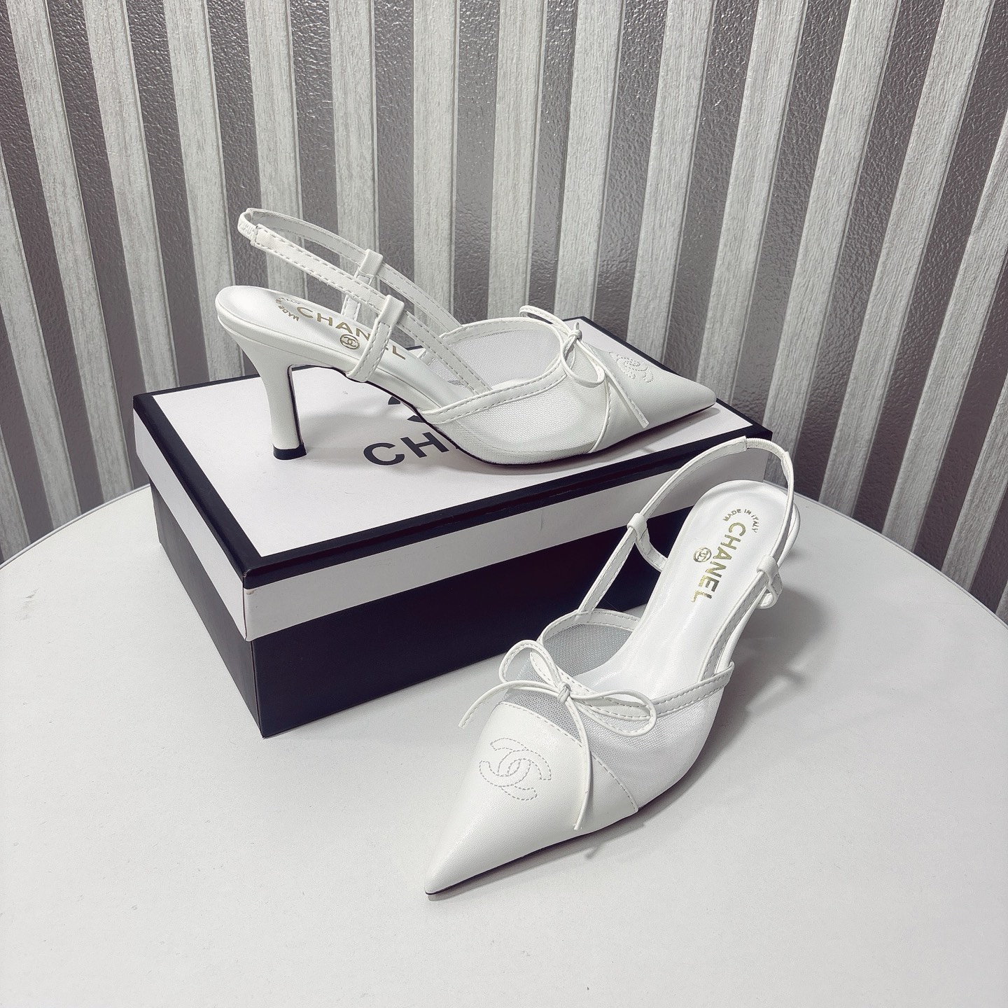 C Style bow mesh pointed high heel sandals 6cm