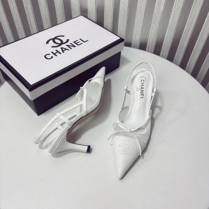 C Style bow mesh pointed high heel sandals