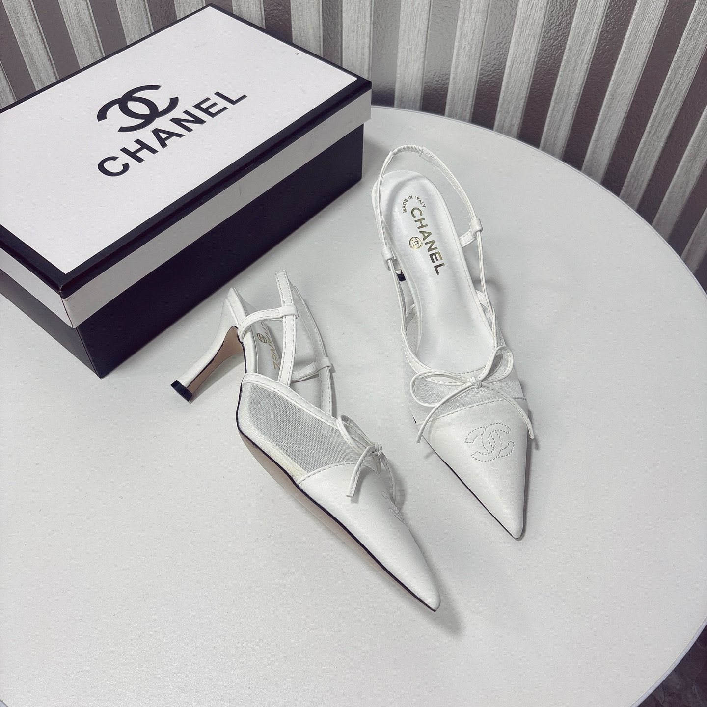 C Style bow mesh pointed high heel sandals 6cm