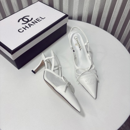 C Style bow mesh pointed high heel sandals