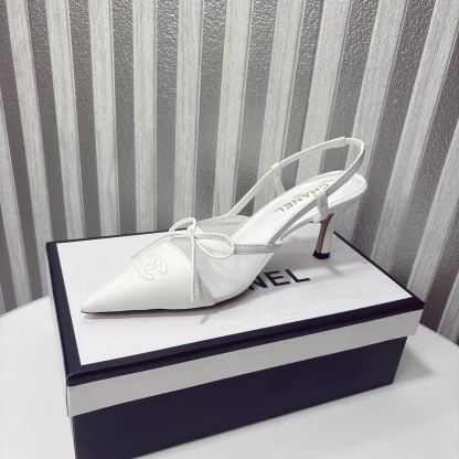 C Style bow mesh pointed high heel sandals