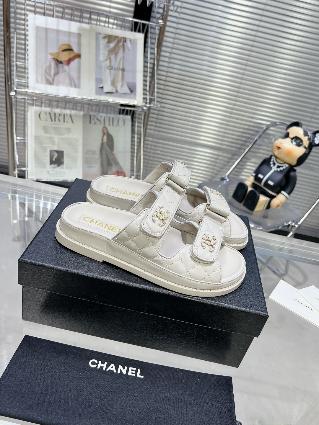 C Style diamond lattice Velcro half slippers beach slippers sandals