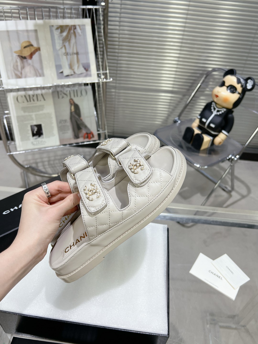 C Style diamond lattice Velcro half slippers beach slippers sandals