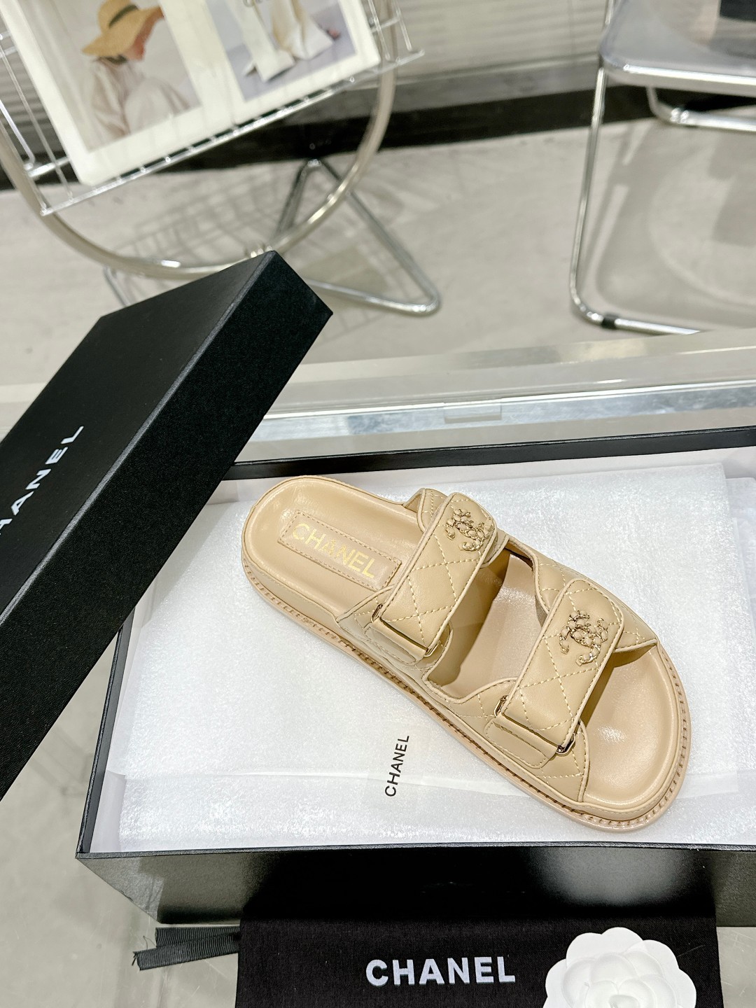 C Style diamond lattice Velcro half slippers beach slippers sandals