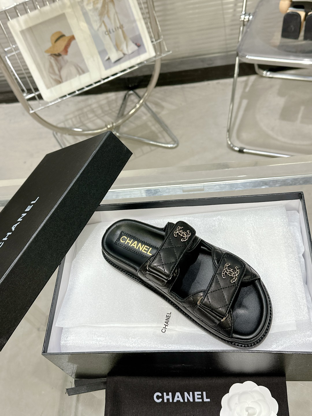 C Style diamond lattice Velcro half slippers beach slippers sandals