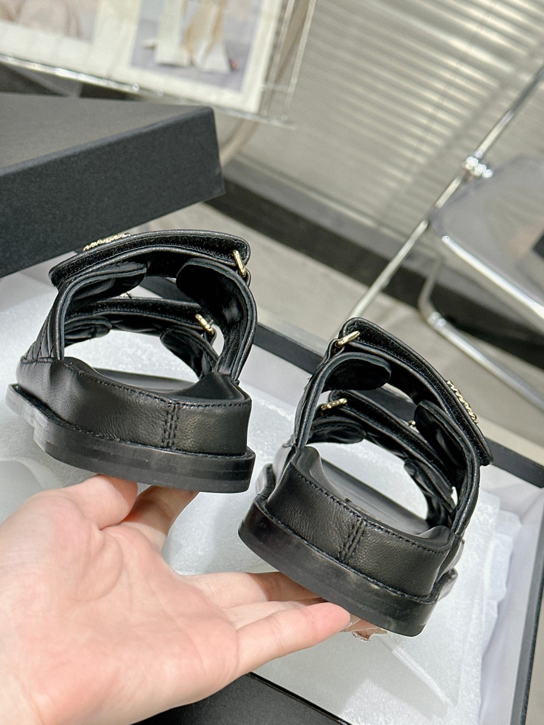 C Style diamond lattice Velcro half slippers beach slippers sandals