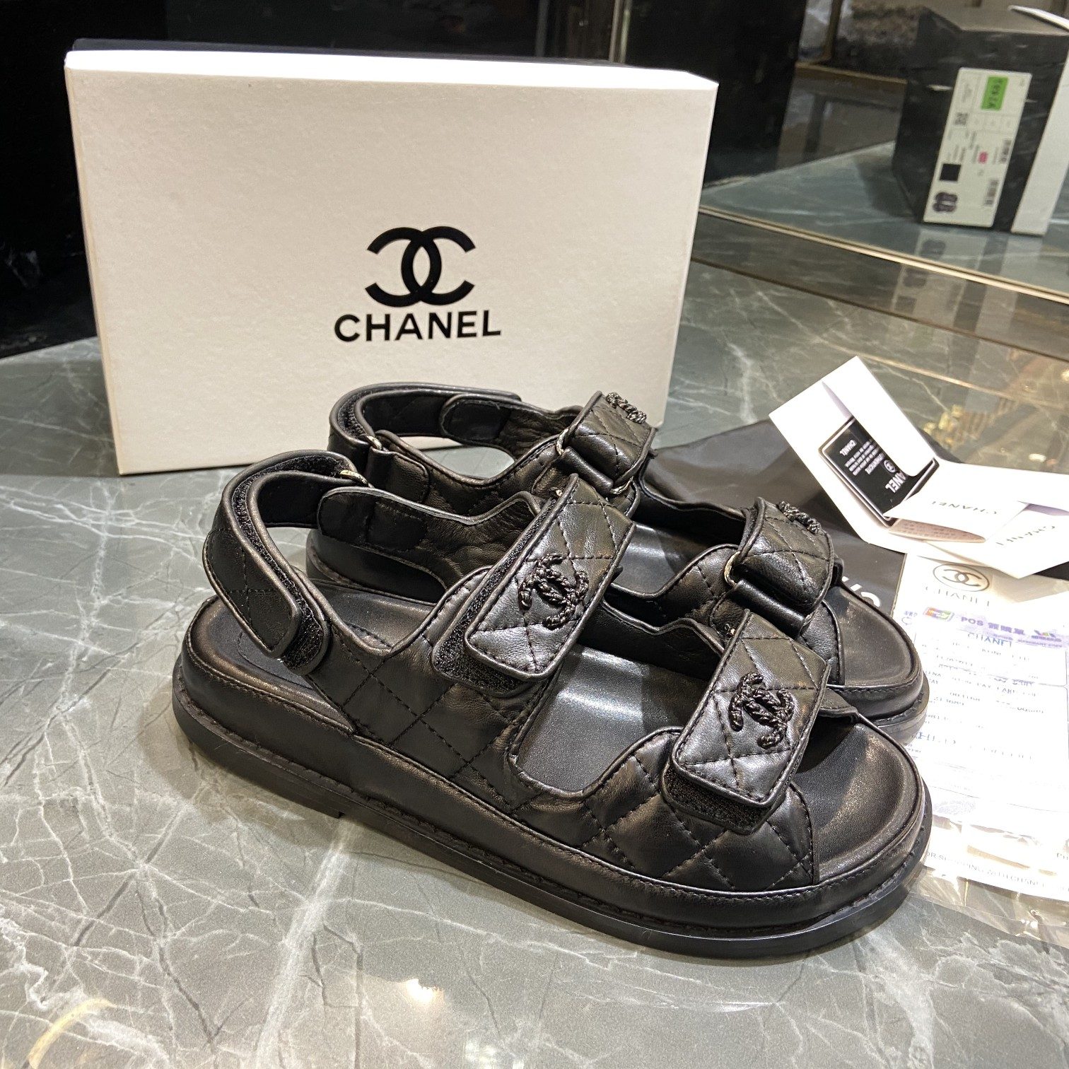 C Style diamond lattice Velcro full slippers beach slippers sandals