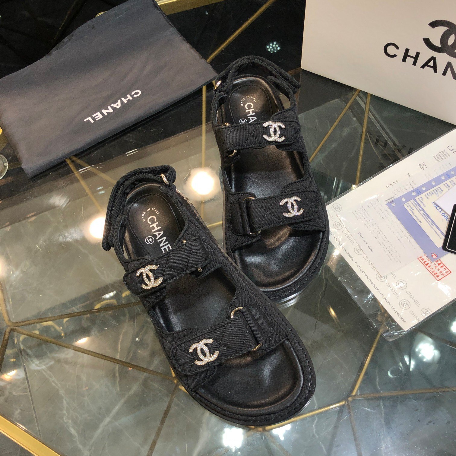 C Style diamond lattice Velcro full slippers beach slippers sandals