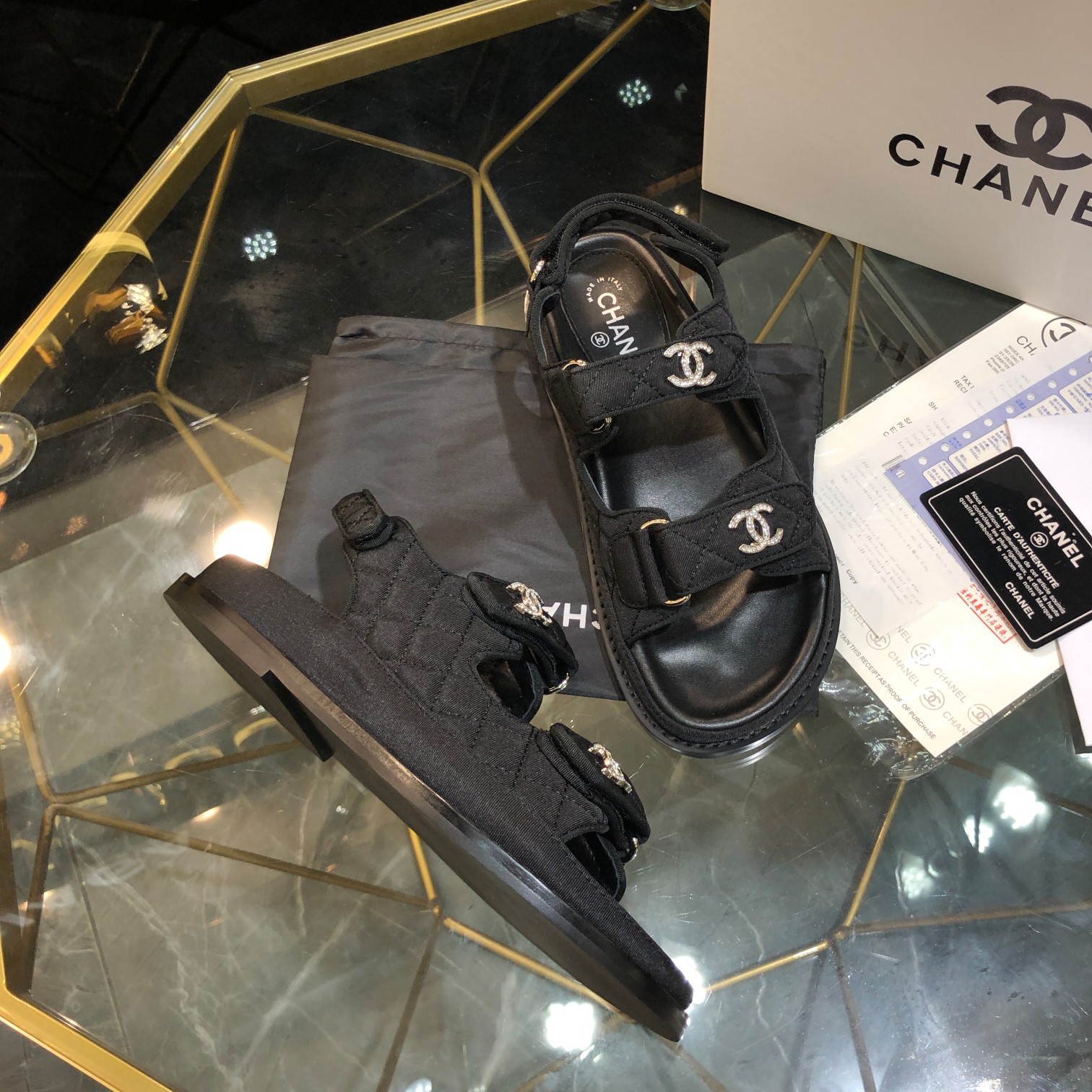 C Style diamond lattice Velcro full slippers beach slippers sandals