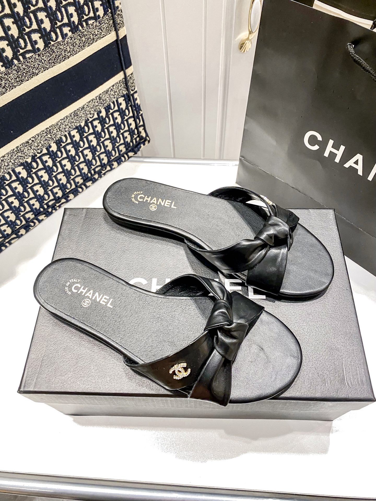 C Style bow flat slippers