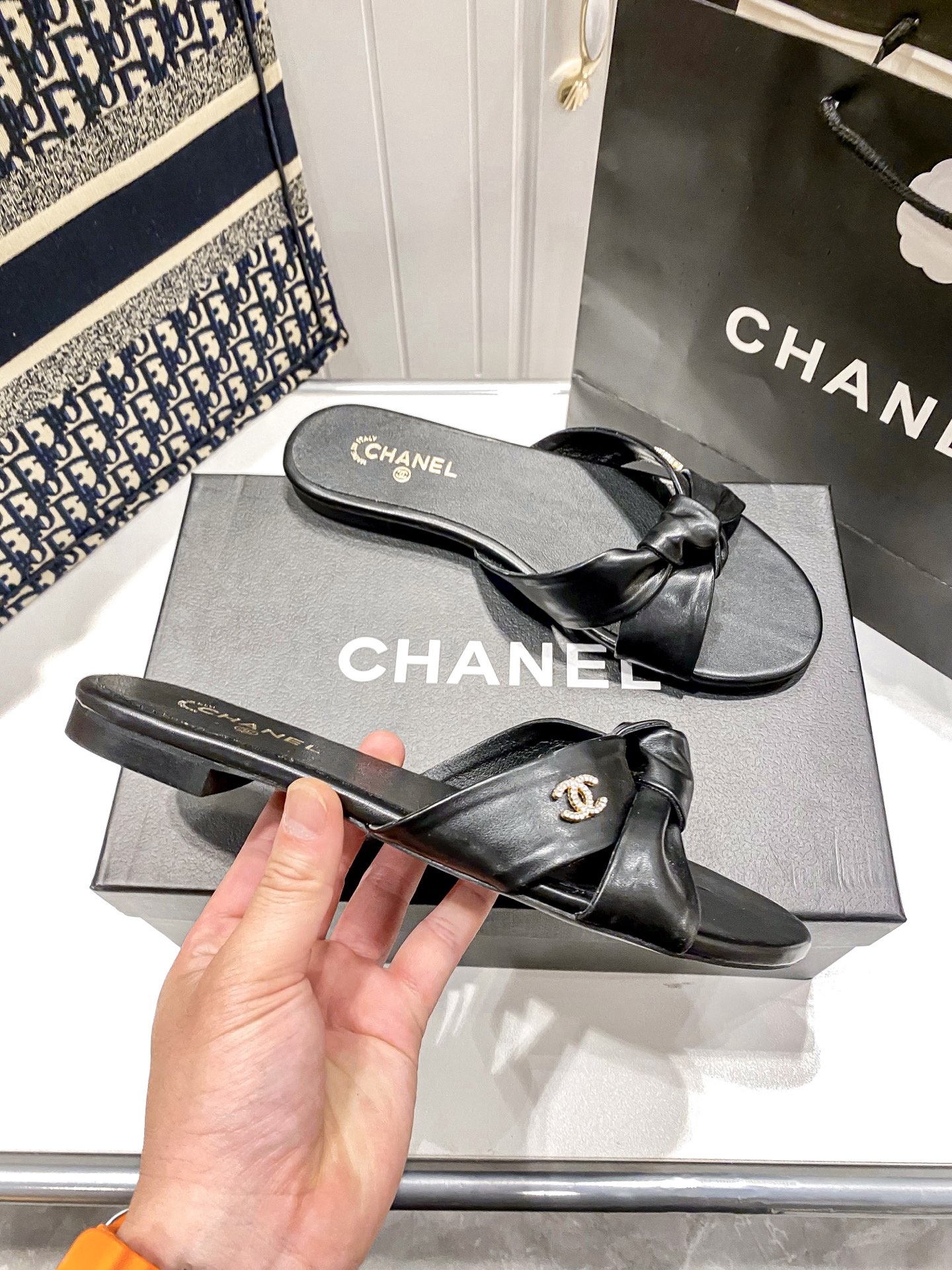 C Style bow flat slippers