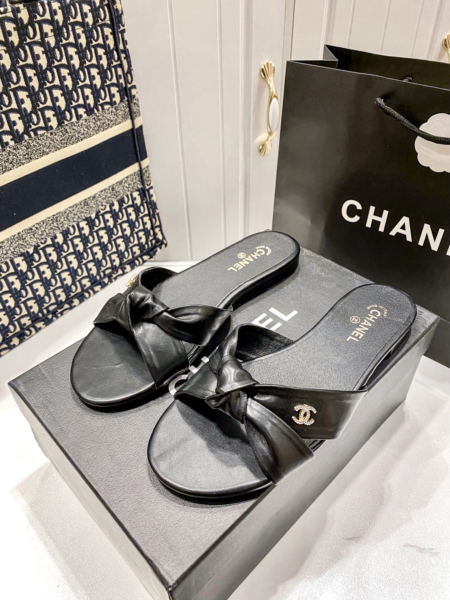 C Style bow flat slippers