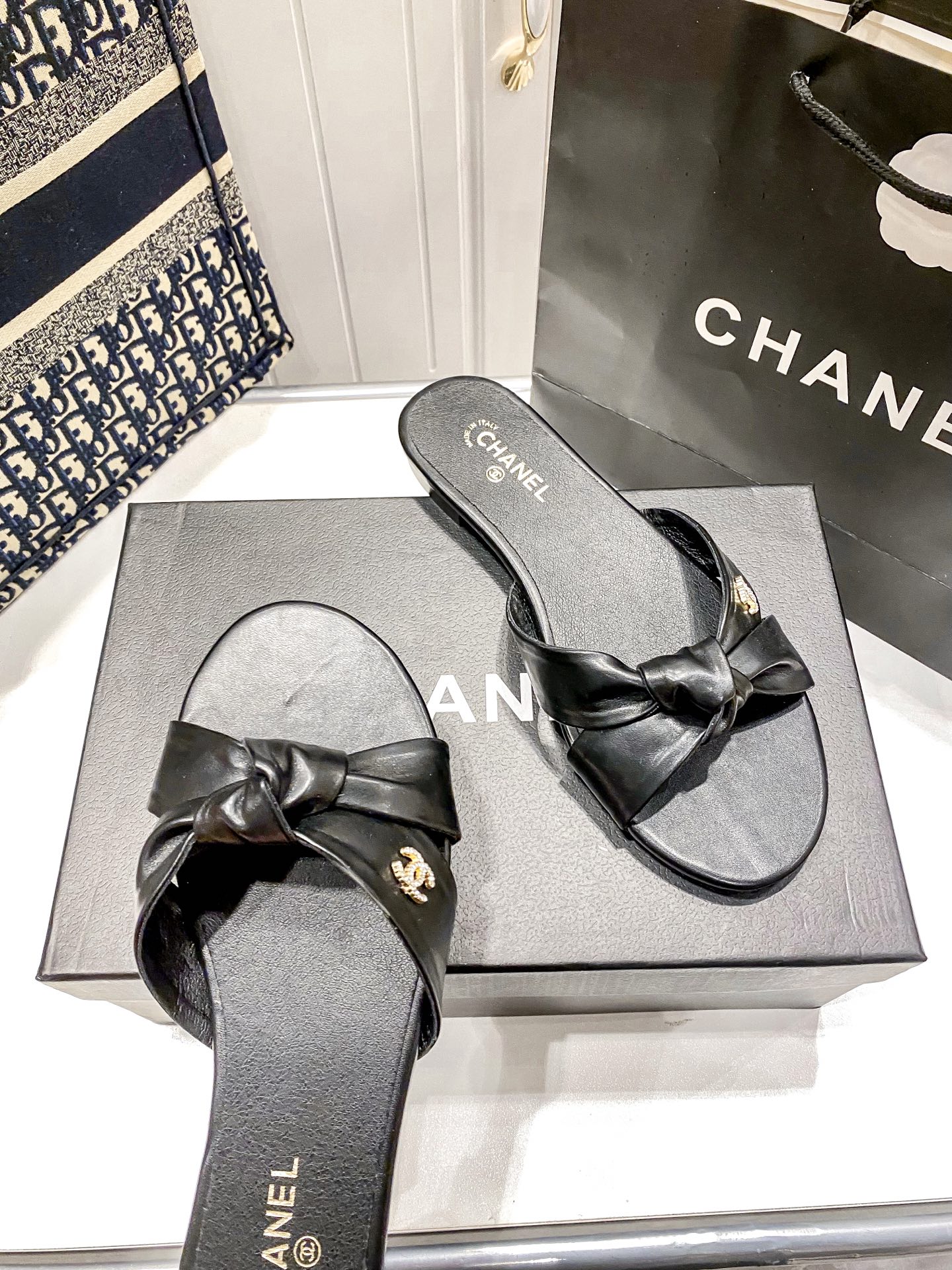 C Style bow flat slippers