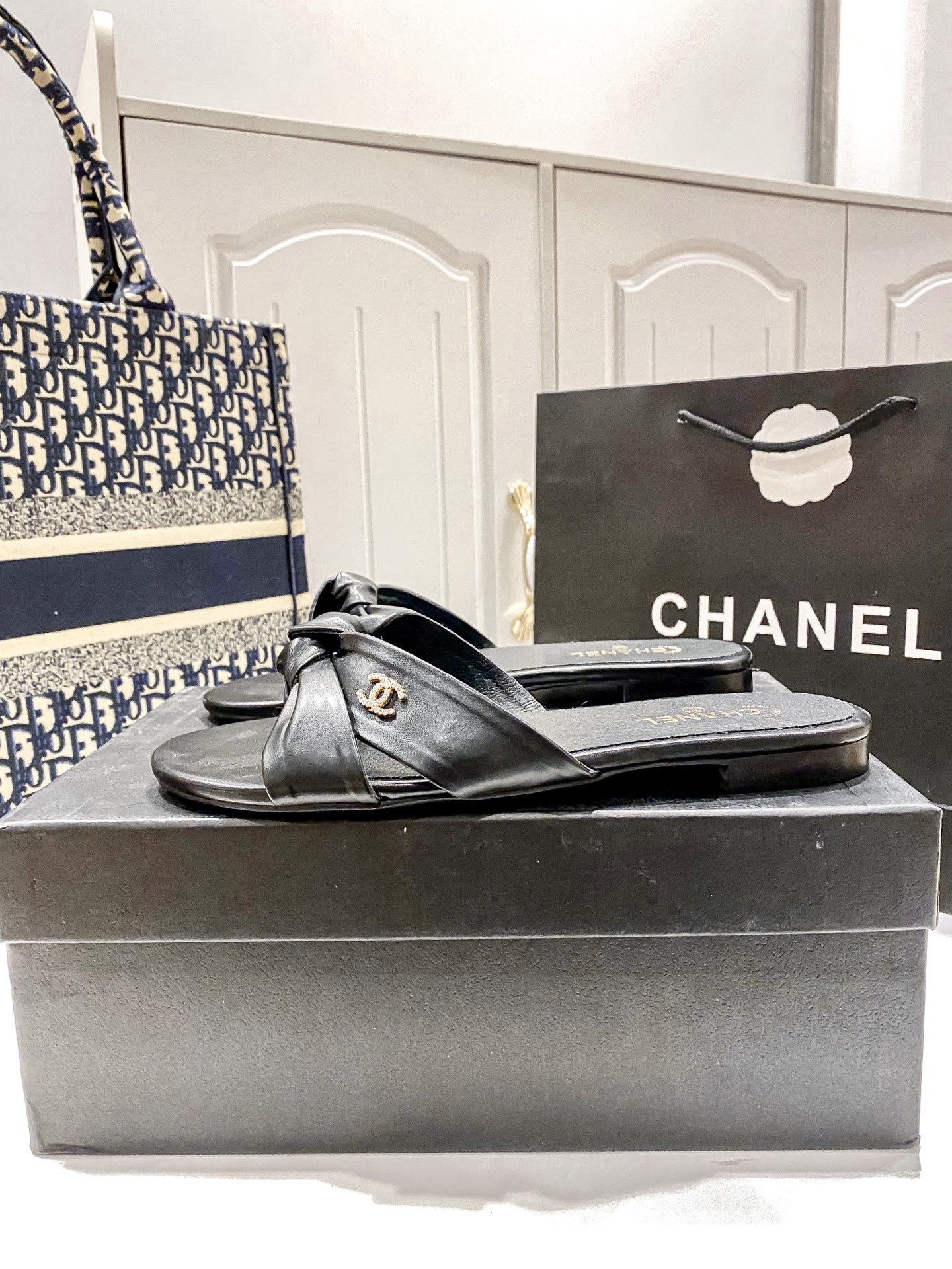 C Style bow flat slippers