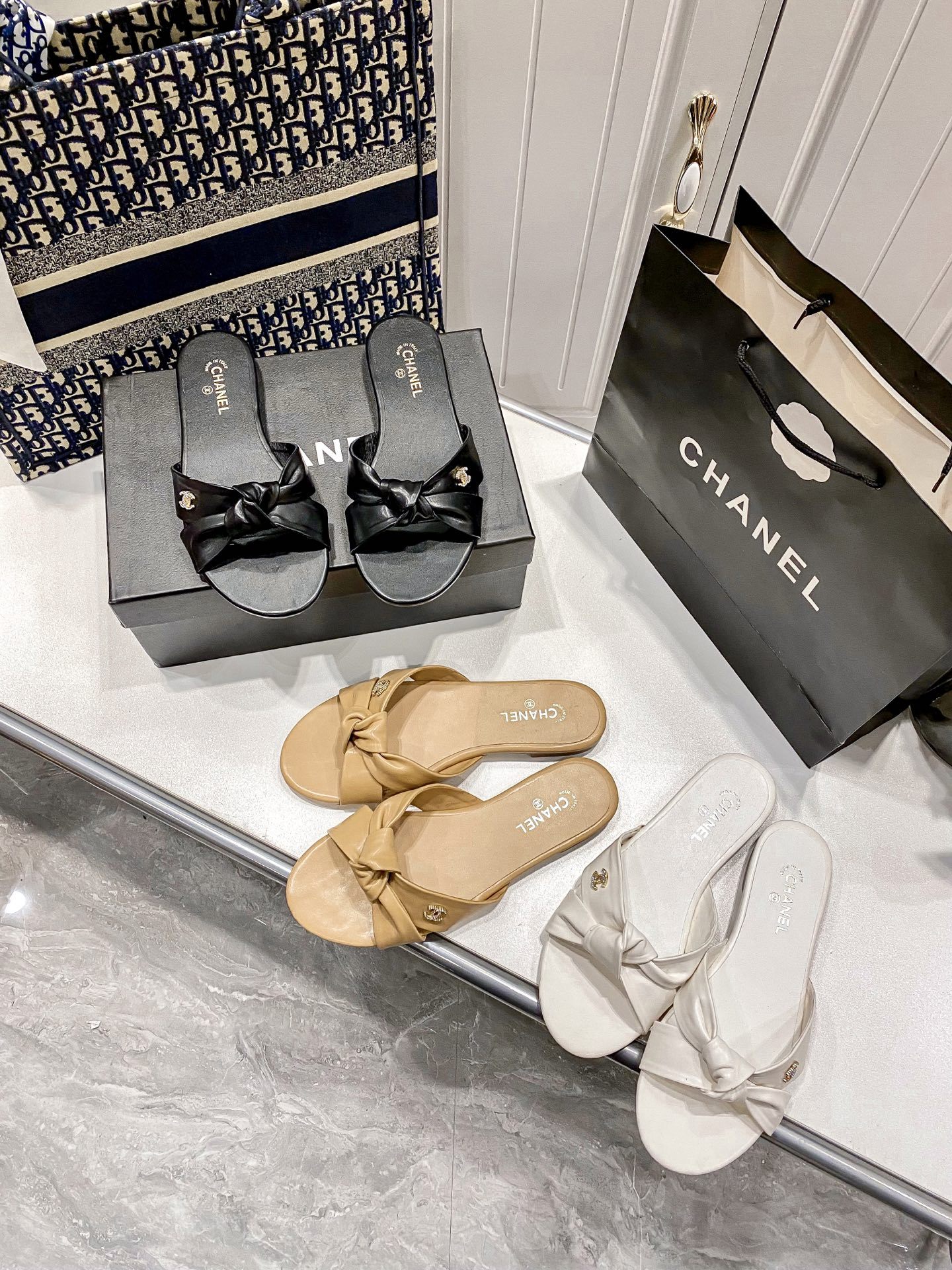 C Style bow flat slippers