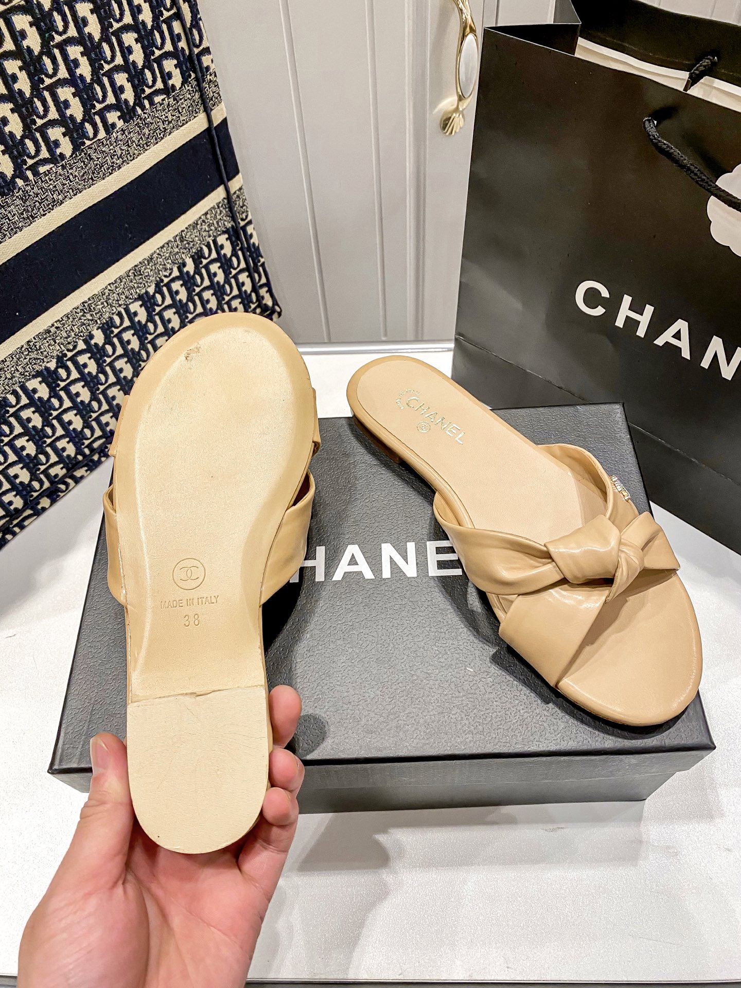 C Style bow flat slippers