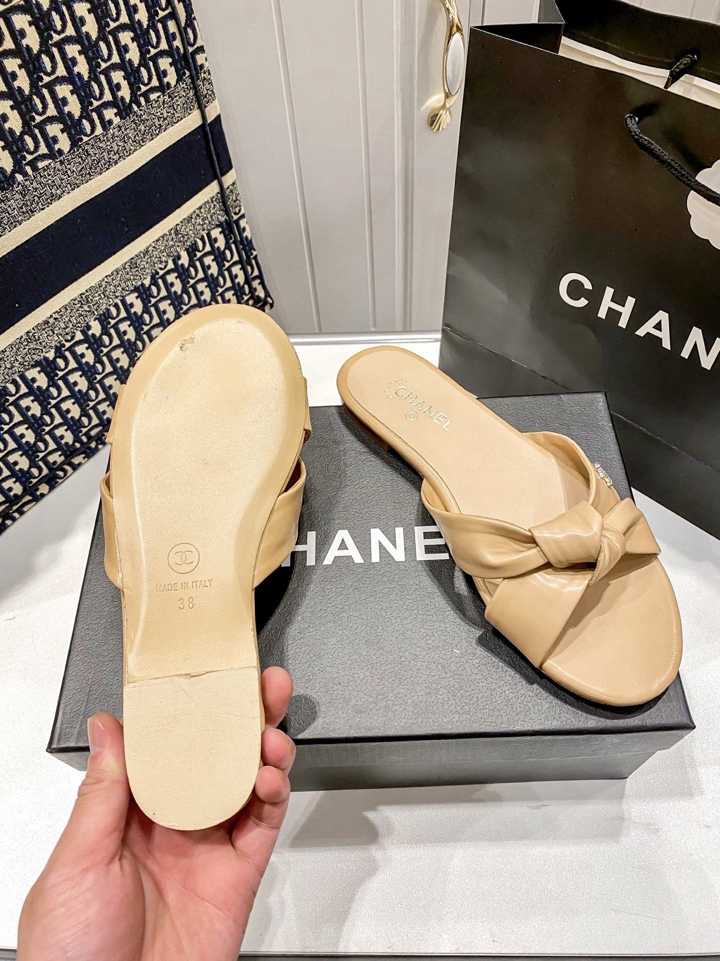 C Style bow flat slippers