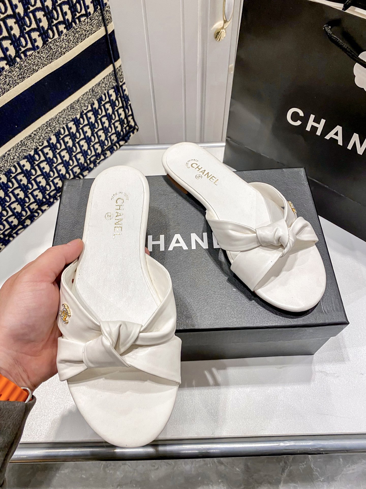 C Style bow flat slippers