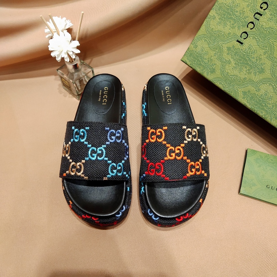 G Style colorful embroidered platform thick-soled slides