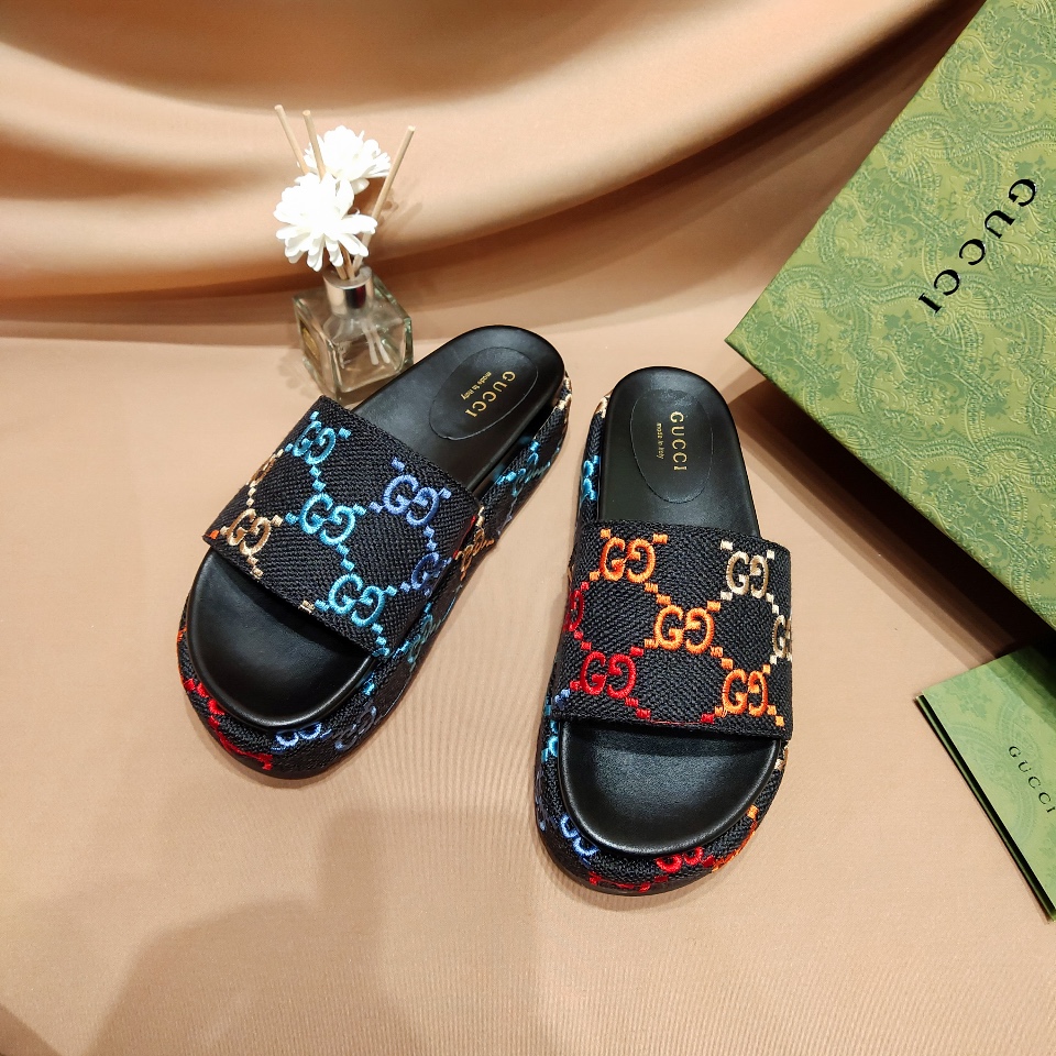 G Style colorful embroidered platform thick-soled slides