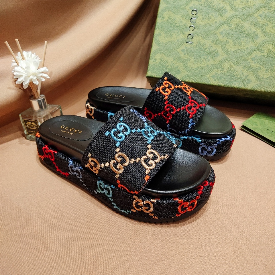 G Style colorful embroidered platform thick-soled slides