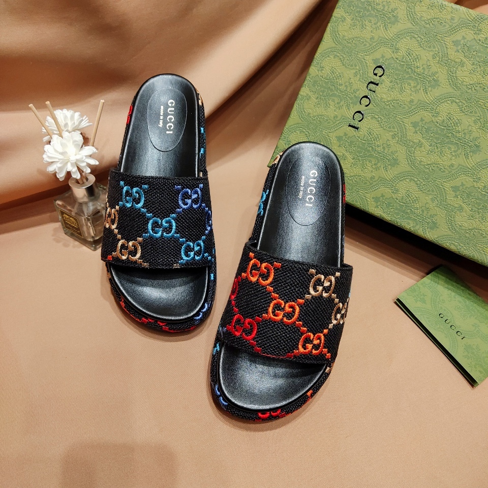 G Style colorful embroidered platform thick-soled slides