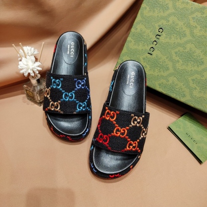 G Style colorful embroidered platform thick-soled slides