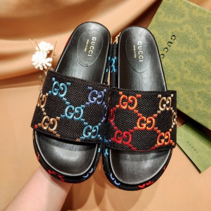 G Style colorful embroidered platform thick-soled slides