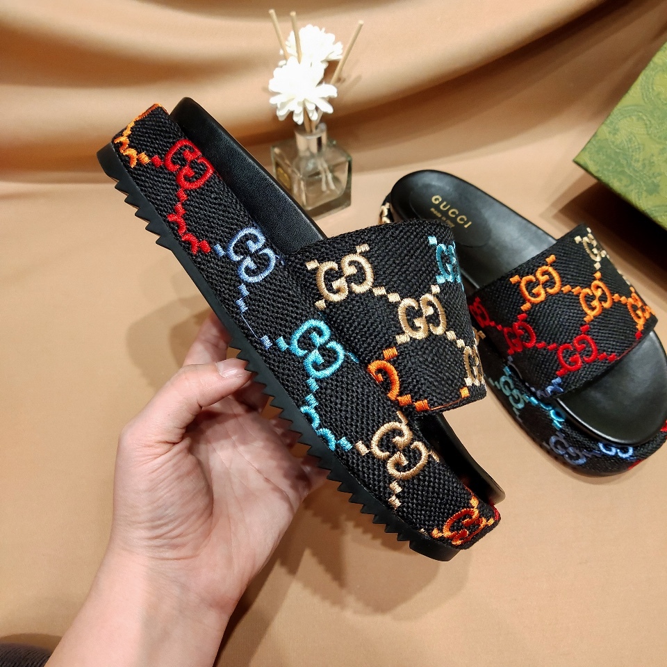 G Style colorful embroidered platform thick-soled slides