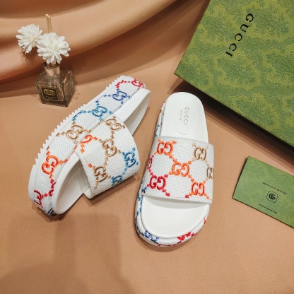 G Style colorful embroidered platform thick-soled slides