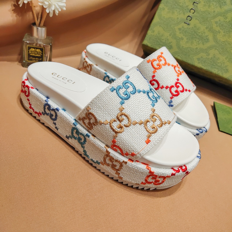 G Style colorful embroidered platform thick-soled slides