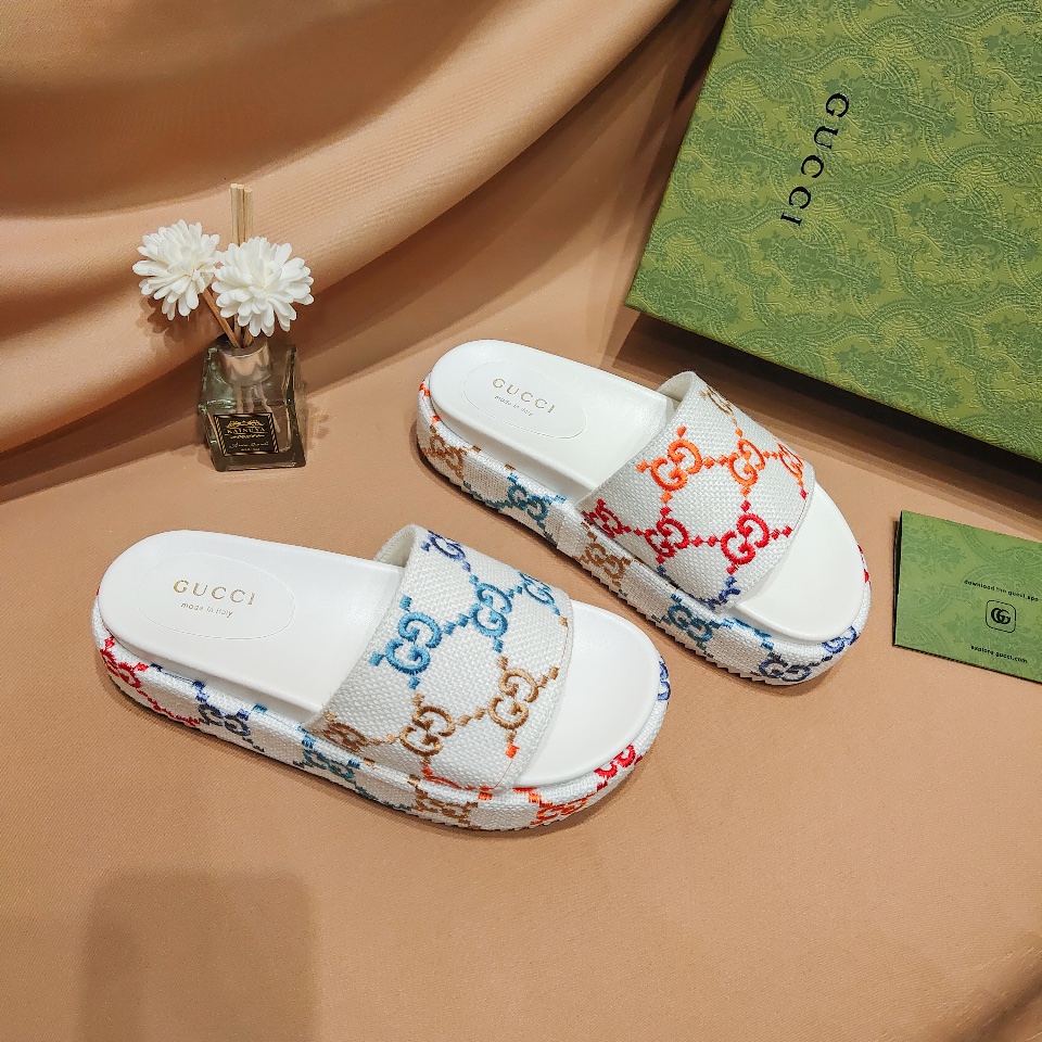 G Style colorful embroidered platform thick-soled slides