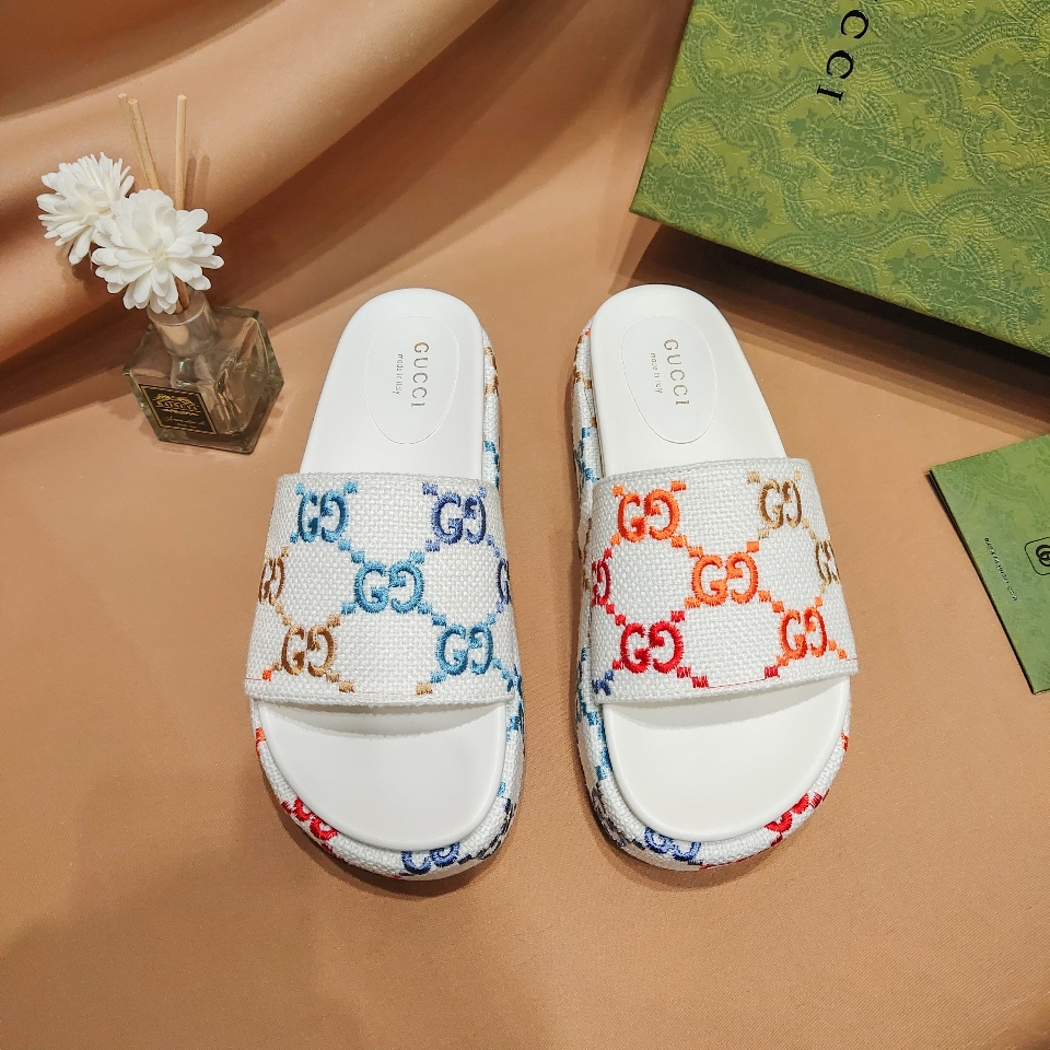 G Style colorful embroidered platform thick-soled slides