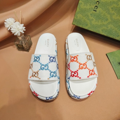 G Style colorful embroidered platform thick-soled slides