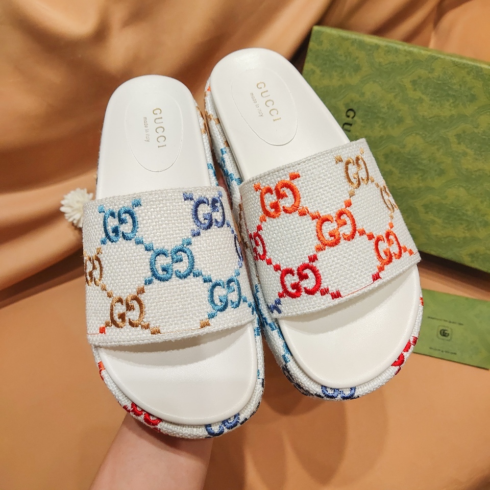 G Style colorful embroidered platform thick-soled slides