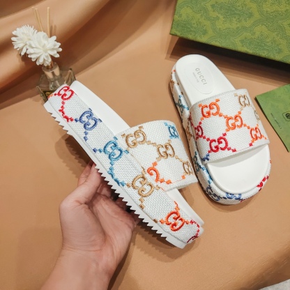G Style colorful embroidered platform thick-soled slides
