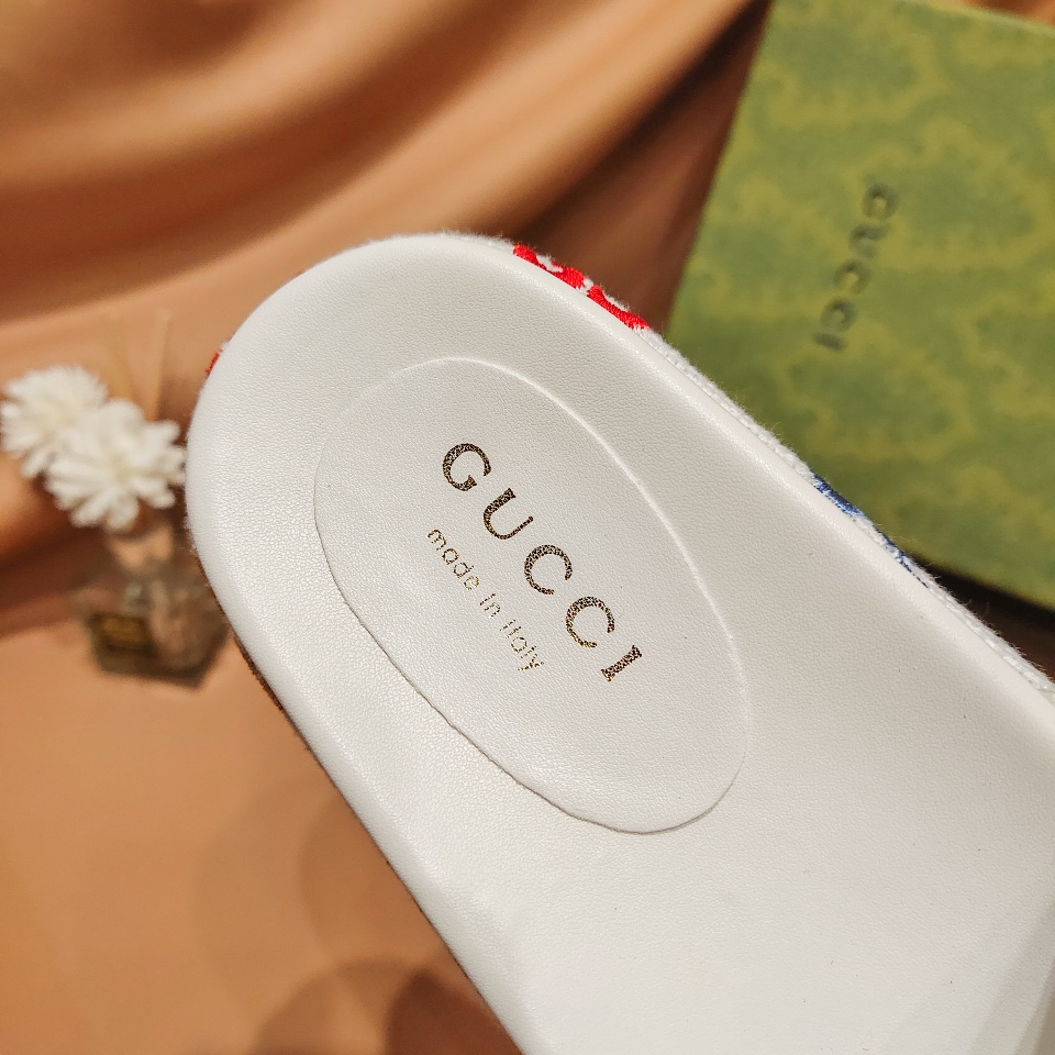 G Style colorful embroidered platform thick-soled slides