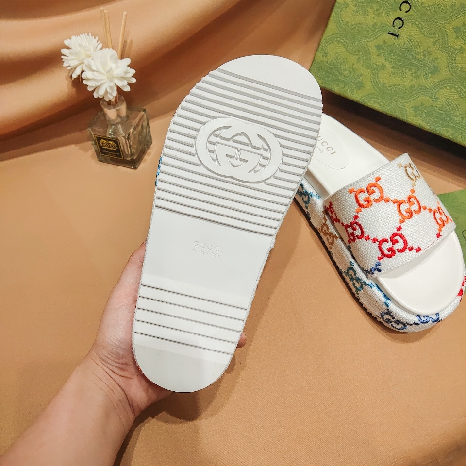 G Style colorful embroidered platform thick-soled slides