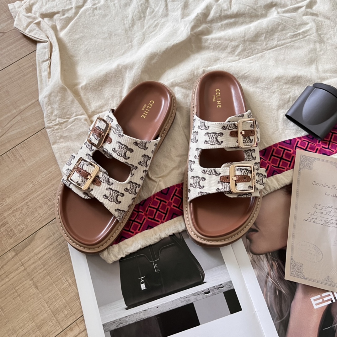 C Style retro print platform slippers